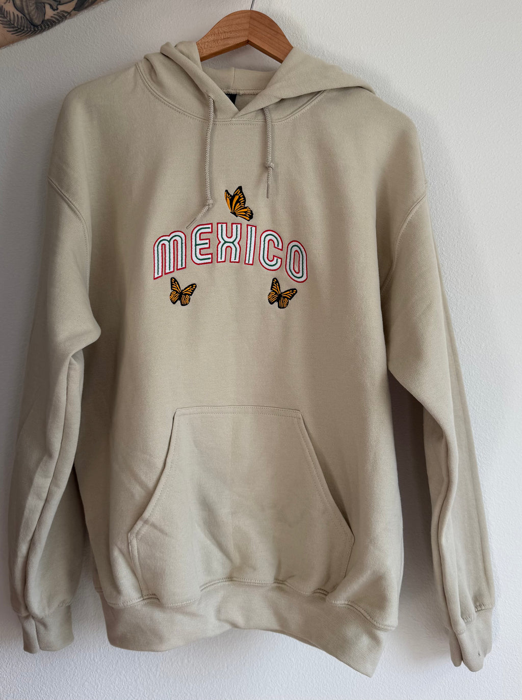 Mexico Embroidered Hoodie | Monarch Butterfly Mexican Flag Sweatshirt