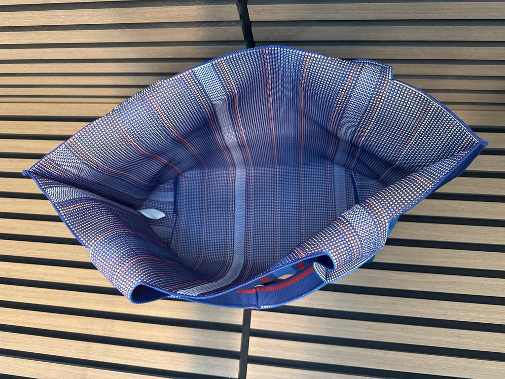 Personalized Red, White & Blue Striped Woven Tote Bag