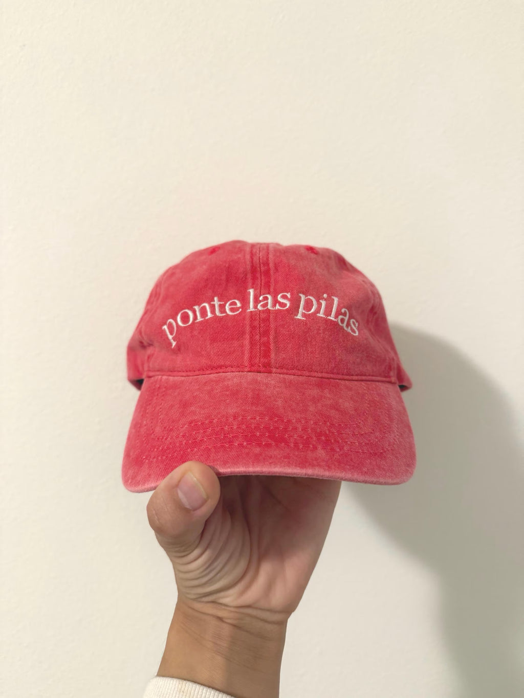 Embroidered Baseball Cap | "Ponte Las Pilas" Red Spanish Statement Hat