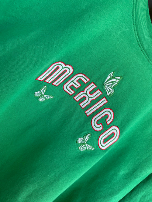Mexico Embroidered Crop Tee | Butterfly Mexican Flag Shirt | Mexico Soccer Crop Top