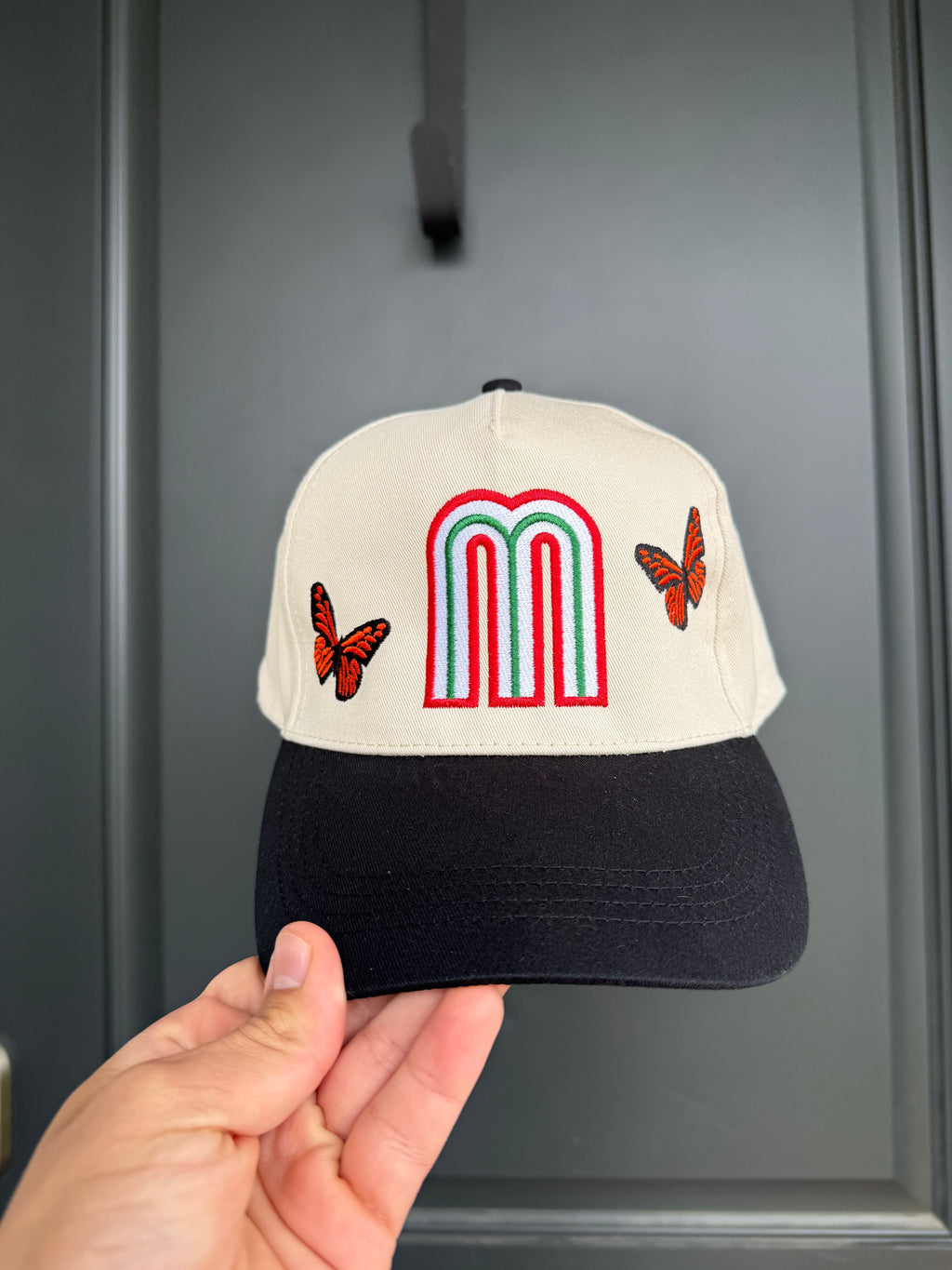 Mexico M Embroidered Hat | Monarch Butterfly Mexican Flag Cap | Soccer Futbol Latina Gift